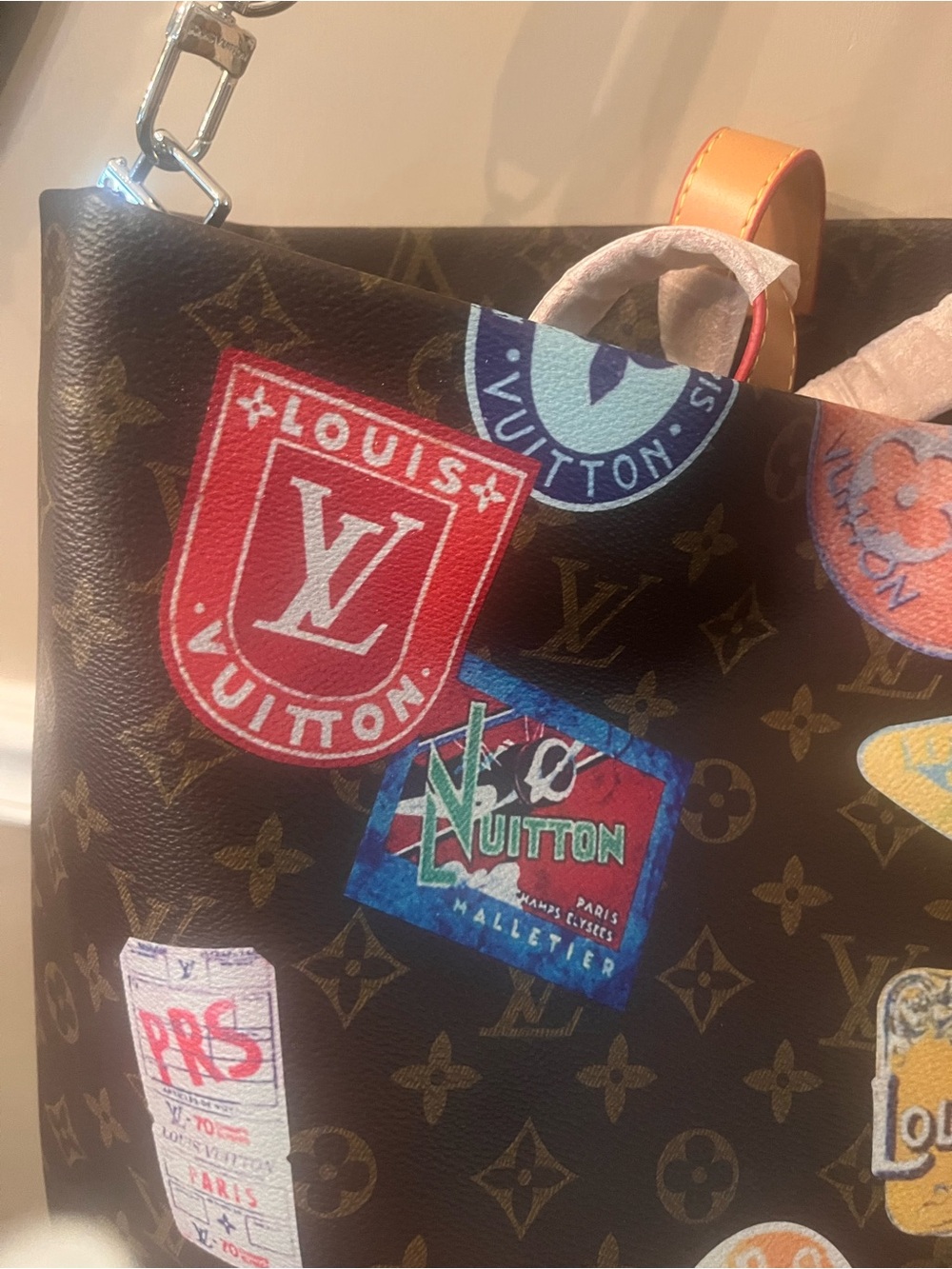 Louis Vuitton style Brown Monogram Sticker-Print Tote - Picture 6 of 11